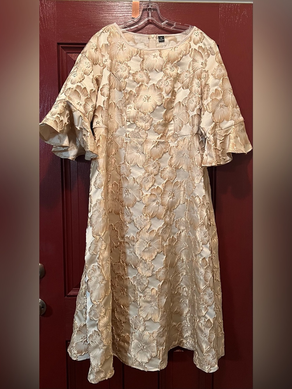 SHEIN Cream Floral Embroidered Midi Dress